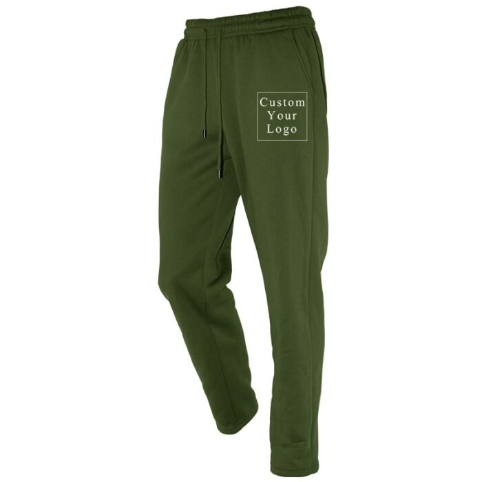 Army Green Straight Leg Sweatpants with Custom Print - Free Design Service