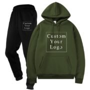 Army Green Fleece Tracksuit with Custom Print - Unisex & Free Design