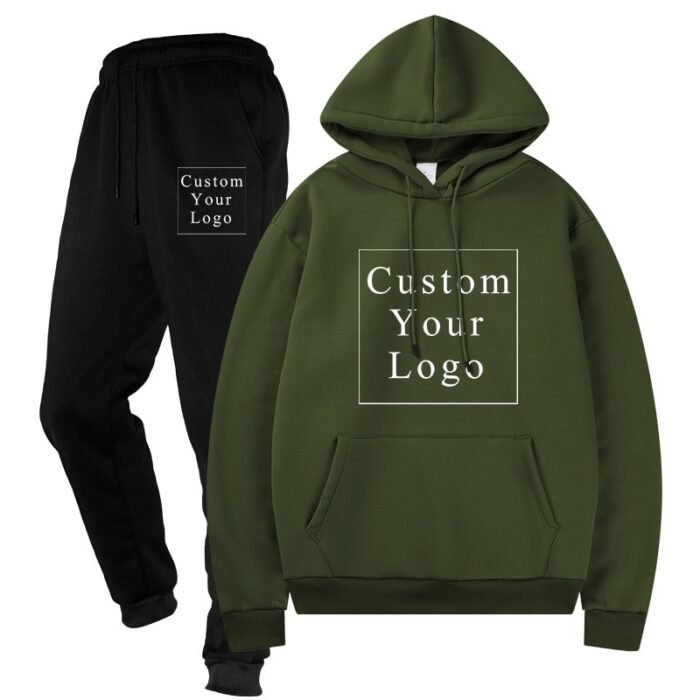 Army Green Fleece Tracksuit with Custom Print - Unisex & Free Design