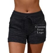 Black Women's Drawstring Shorts with Custom Print & Pockets - FREE Customization Available