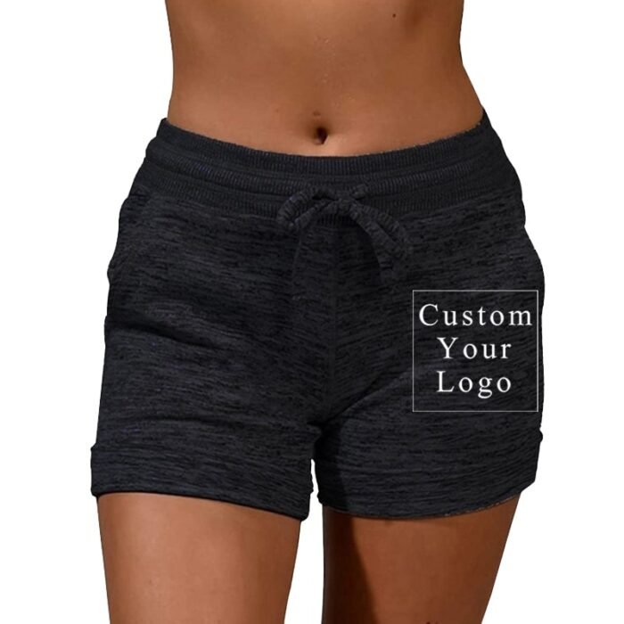 Black Women's Drawstring Shorts with Custom Print & Pockets - FREE Customization Available
