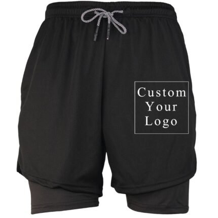 Black Men's 2-in-1 Running Shorts with Custom Print & Compression Liner - FREE Customization