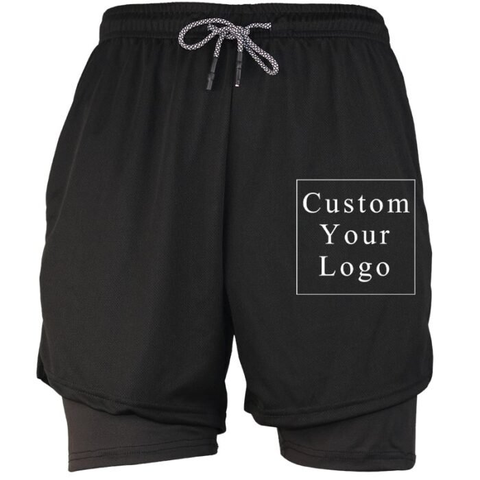 Black Men's 2-in-1 Running Shorts with Custom Print & Compression Liner - FREE Customization