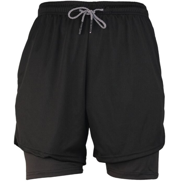 Plain Black Men's 2-in-1 Running Shorts with Inner Compression Liner - Athletic & Comfortable