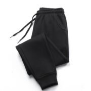 Unisex Plain Black Joggers - Classic Polyester Lounge Pants