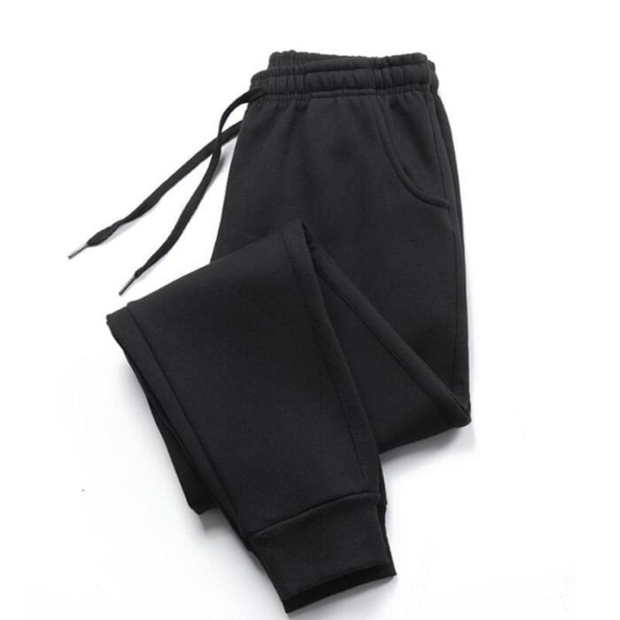 Unisex Plain Black Joggers - Classic Polyester Lounge Pants