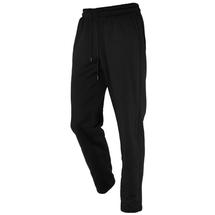 Unisex Plain Black Straight Leg Sweatpants - Fleece Lined 250g Polyester