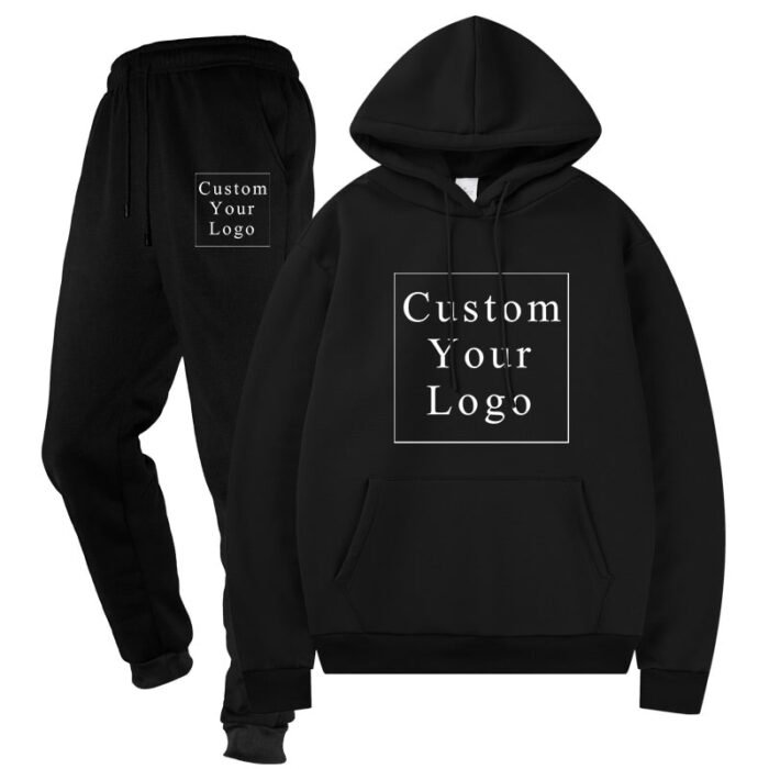 Black Fleece Tracksuit with Custom Print - Unisex & Free Design