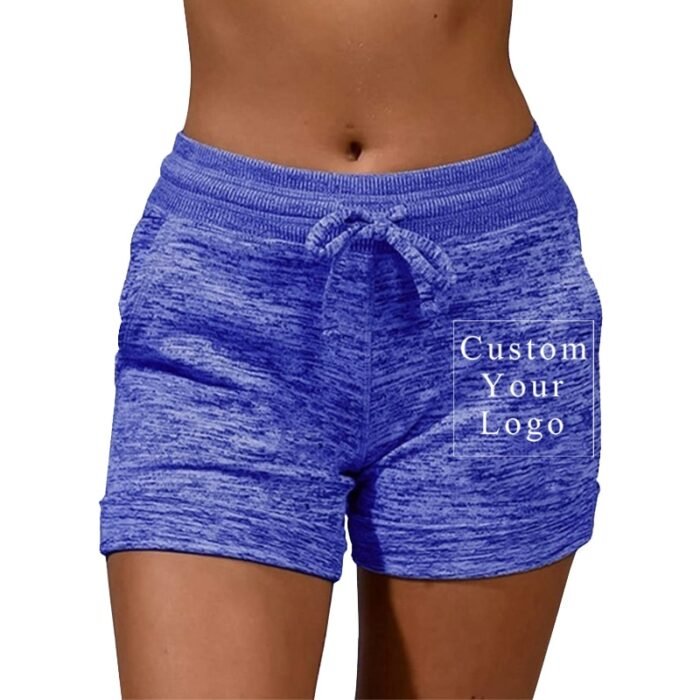 Blue Women's Drawstring Shorts with Custom Print & Pockets - FREE Customization Available