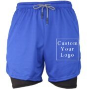 Blue Men's 2-in-1 Running Shorts with Custom Print & Compression Liner - FREE Customization