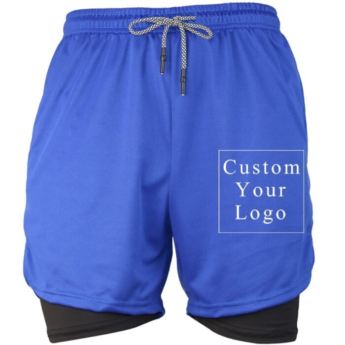 Blue Men's 2-in-1 Running Shorts with Custom Print & Compression Liner - FREE Customization