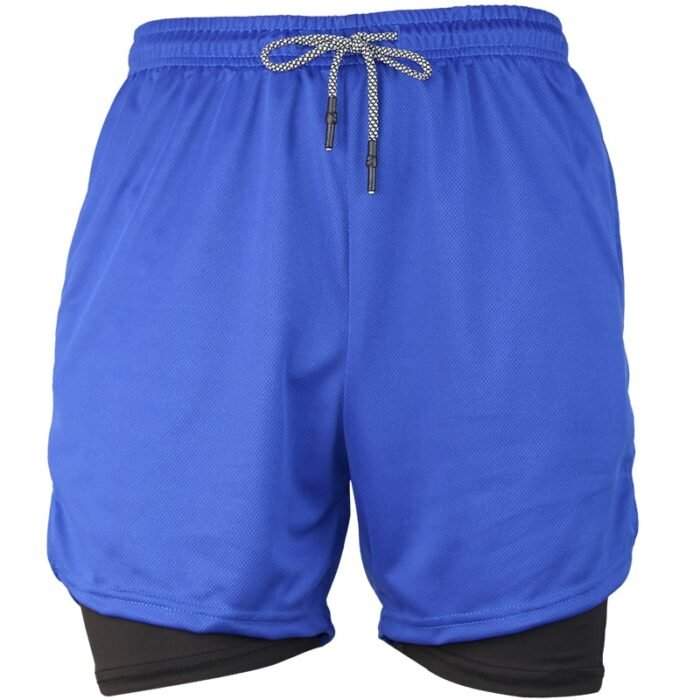 Plain Blue Men's 2-in-1 Running Shorts with Inner Compression Liner - Athletic & Comfortable