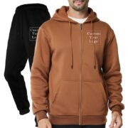 Brown Full-Zip Fleece Tracksuit with Custom Print - Unisex & Free Design