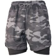 Plain Camo Grey Men's 2-in-1 Running Shorts with Inner Compression Liner - Athletic & Comfortable