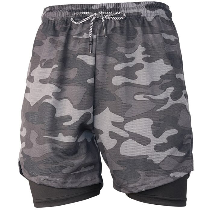 Plain Camo Grey Men's 2-in-1 Running Shorts with Inner Compression Liner - Athletic & Comfortable