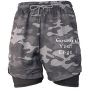 Camo Grey Men's 2-in-1 Running Shorts with Custom Print & Compression Liner - FREE Customization