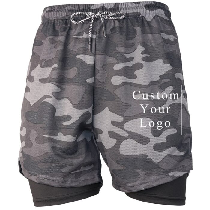 Camo Grey Men's 2-in-1 Running Shorts with Custom Print & Compression Liner - FREE Customization