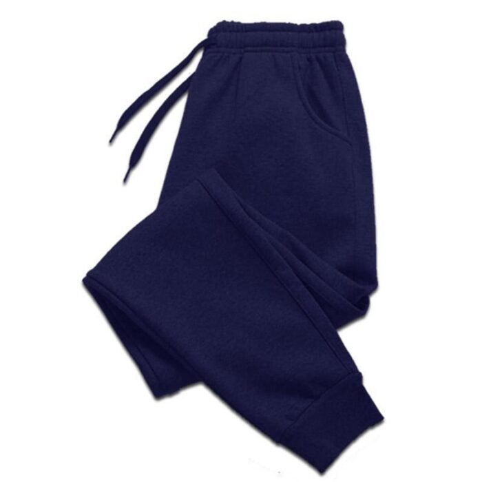 Unisex Plain Dark Blue Joggers - Durable Polyester Comfort