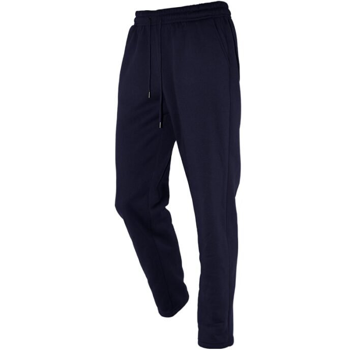 Unisex Plain Dark Blue Straight Leg Sweatpants - Fleece Lined 250g Polyester