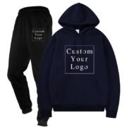 Dark Blue Fleece Tracksuit with Custom Print - Unisex & Free Design
