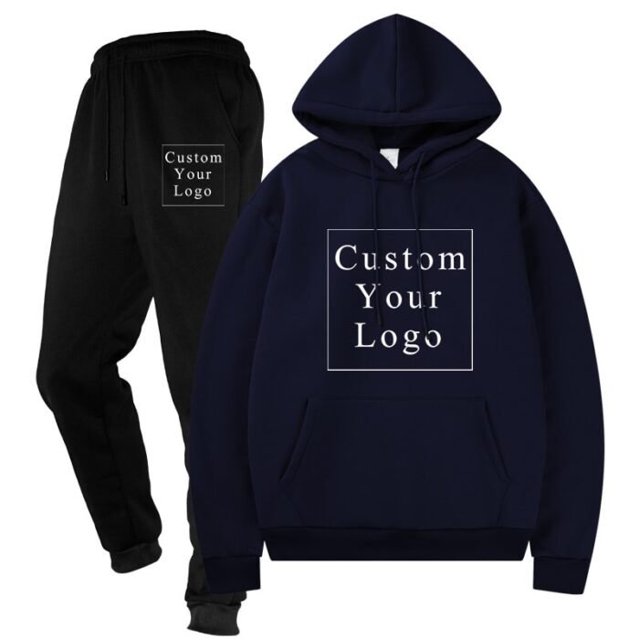 Dark Blue Fleece Tracksuit with Custom Print - Unisex & Free Design