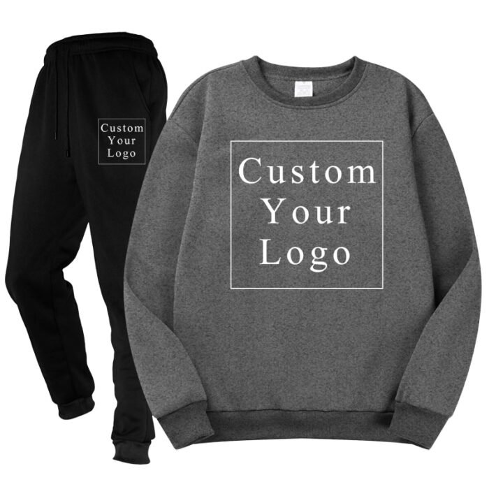 Dark Grey Crewneck Fleece Tracksuit with Custom Print - Unisex & Free Design