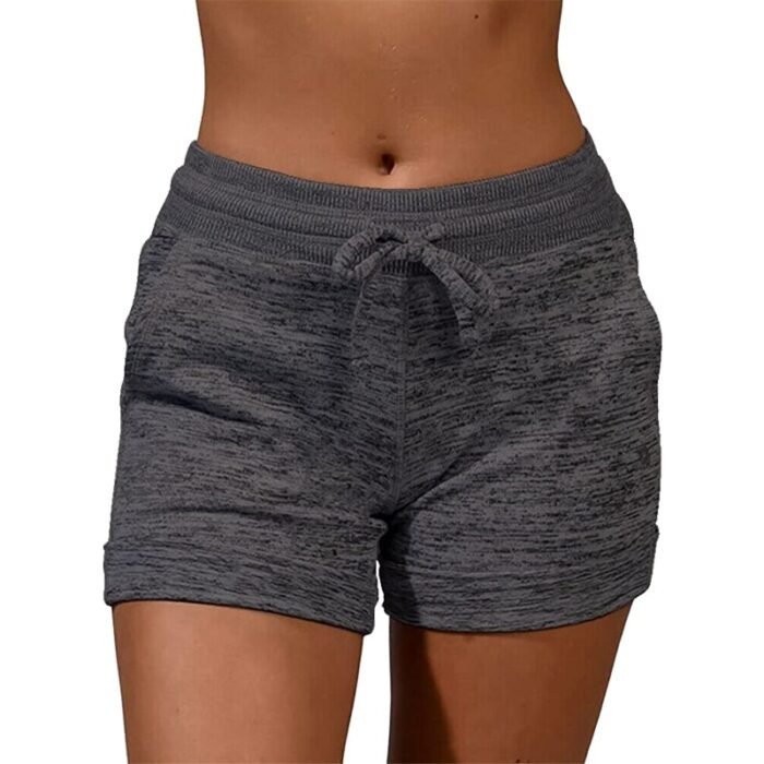 Plain Dark Grey Women's Drawstring Shorts with Pockets - Textured Fabric, Ideal for Casual Wear