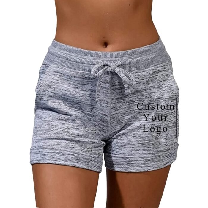 Light Grey Women's Drawstring Shorts with Custom Print & Pockets - FREE Customization Available