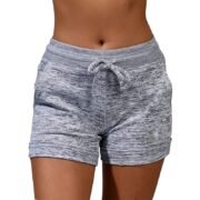 Plain Light Grey Women's Drawstring Shorts with Pockets - Textured Fabric, Modern Casual Wear