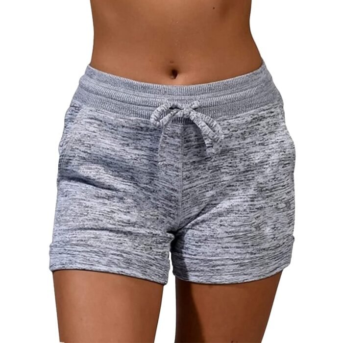 Plain Light Grey Women's Drawstring Shorts with Pockets - Textured Fabric, Modern Casual Wear