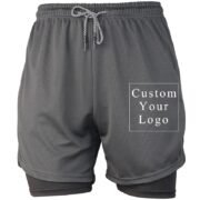 Grey Men's 2-in-1 Running Shorts with Custom Print & Compression Liner - FREE Customization