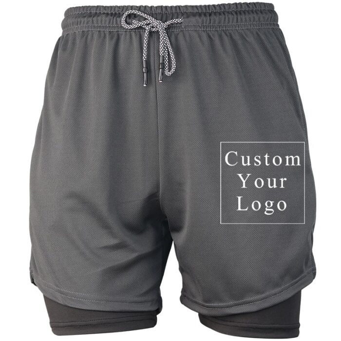 Grey Men's 2-in-1 Running Shorts with Custom Print & Compression Liner - FREE Customization