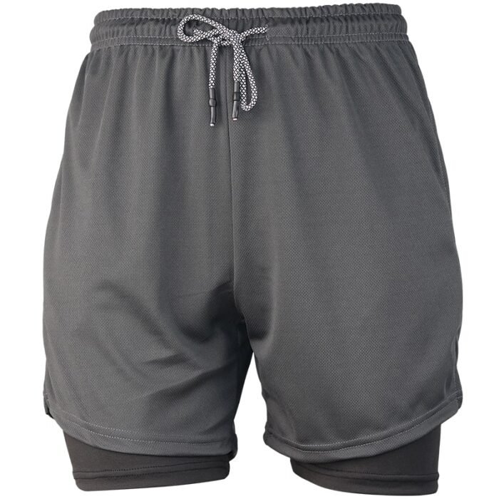 Plain Grey Men's 2-in-1 Running Shorts with Inner Compression Liner - Athletic & Comfortable