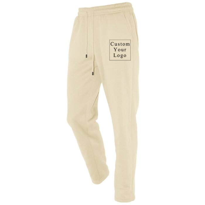Khaki Straight Leg Sweatpants with Custom Print - Free Design Service