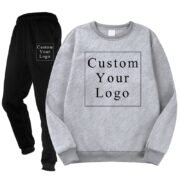 Light Grey Crewneck Fleece Tracksuit with Custom Print - Unisex & Free Design