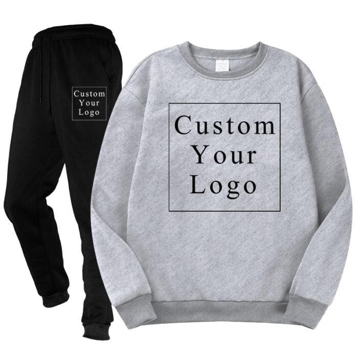 Light Grey Crewneck Fleece Tracksuit with Custom Print - Unisex & Free Design