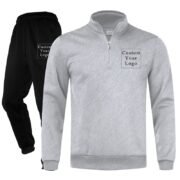Light Grey Half-Zip Stand-Collar Fleece Tracksuit with Custom Print - Unisex & Free Design