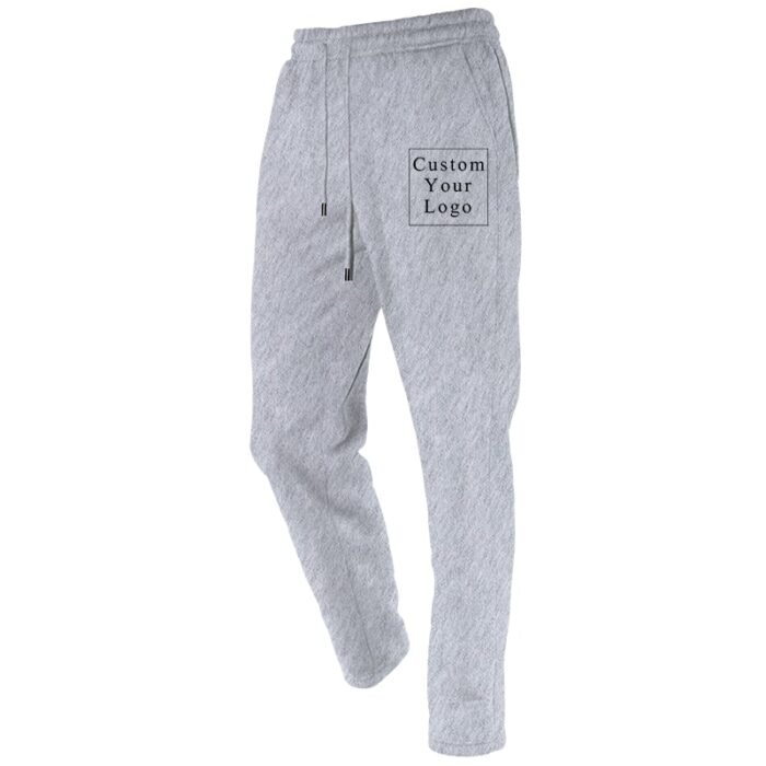 Light Grey Straight Leg Sweatpants with Custom Print - Free Design Service