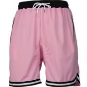 Plain Pink Men's Drawstring Shorts with Zipper Pockets & Striped Hem - Comfortable Casual Wear