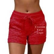 Red Women's Drawstring Shorts with Custom Print & Pockets - FREE Customization Available