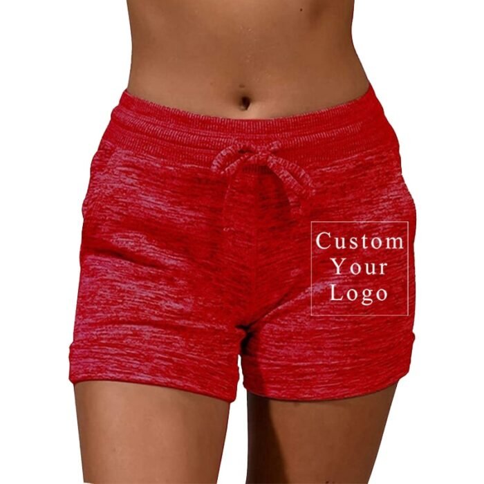 Red Women's Drawstring Shorts with Custom Print & Pockets - FREE Customization Available