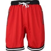 Plain Red Men's Drawstring Shorts with Zipper Pockets & Striped Hem - Comfortable Casual Wear