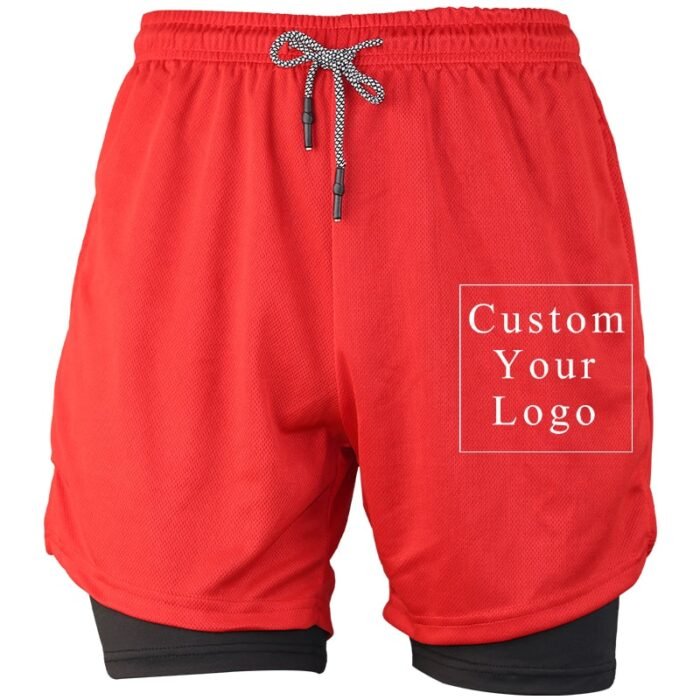 Red Men's 2-in-1 Running Shorts with Custom Print & Compression Liner - FREE Customization