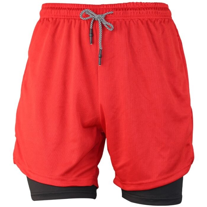 Plain Red Men's 2-in-1 Running Shorts with Inner Compression Liner - Athletic & Comfortable