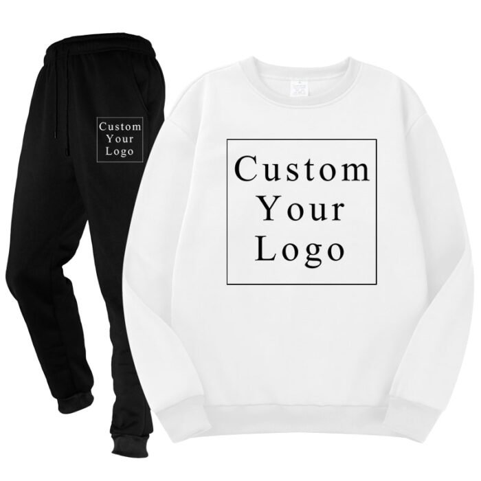 White Crewneck Fleece Tracksuit with Custom Print - Unisex & Free Design