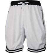 Plain White Men's Drawstring Shorts with Zipper Pockets & Striped Hem - Comfortable Casual Wear