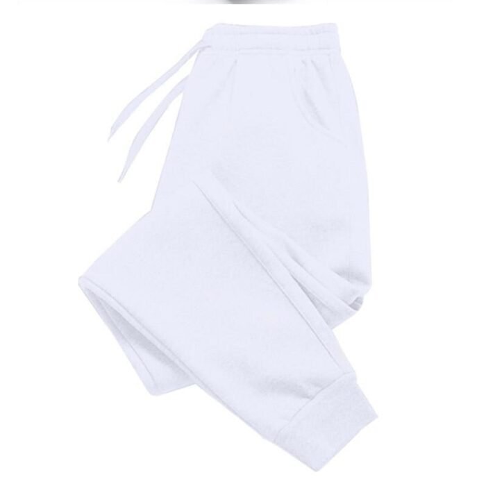 Unisex Plain White Joggers - Soft Polyester Sweatpants with Pockets