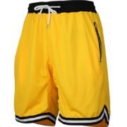 Plain Yellow Men's Drawstring Shorts with Zipper Pockets & Striped Hem - Comfortable Casual Wear
