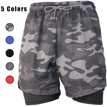 Men's 2-in-1 Running Shorts with Compression Liner - Available in 5 Colors (Camo Grey, Blue, Black, Grey, Red) for FREE Custom Print or Plain