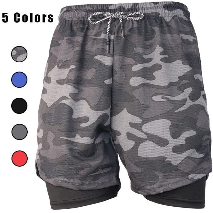 Men's 2-in-1 Running Shorts with Compression Liner - Available in 5 Colors (Camo Grey, Blue, Black, Grey, Red) for FREE Custom Print or Plain